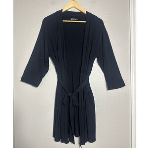 Quince Bamboo Jersey Short Robe Small Black Attached Belt Loungewear